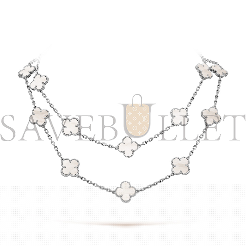 VAN CLEEF ARPELS VINTAGE ALHAMBRA LONG NECKLACE, 20 MOTIFS - WHITE GOLD, MOTHER-OF-PEARL  VCARF48800